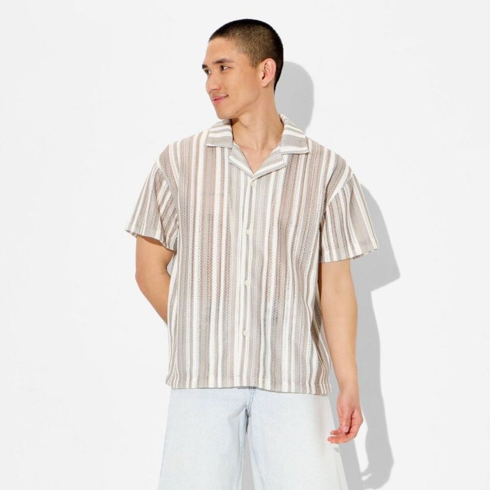 Original Use - Men's Short Sleeve Camp Collar Button-Down Shirt - Beige